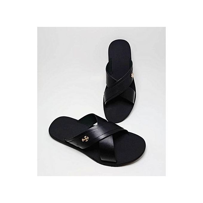 Leather Palm Slippers Cross Pattern 