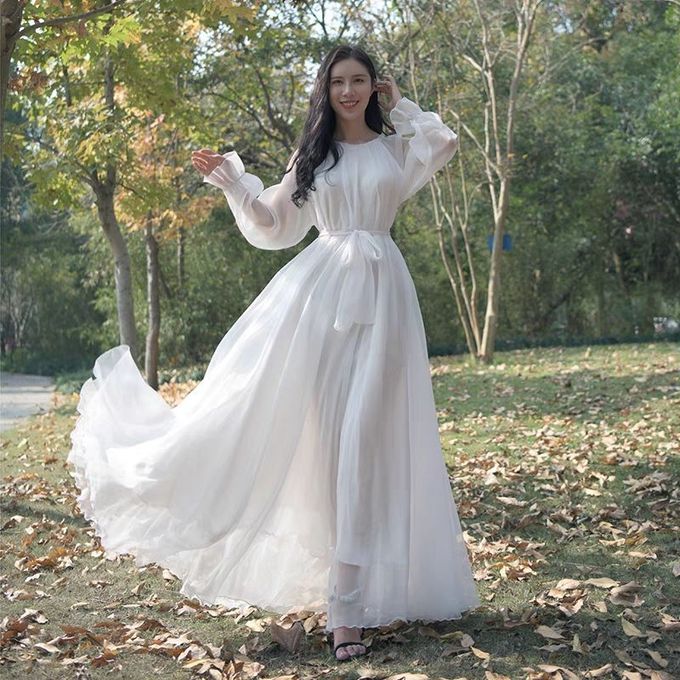 (white Dress122cm)White Dress Elegant Fairy Chiffon Off Shoulder Dress Maxi  Long Sleeve Beach Dresses Women Boho Autumn Clothes Vintage MAA