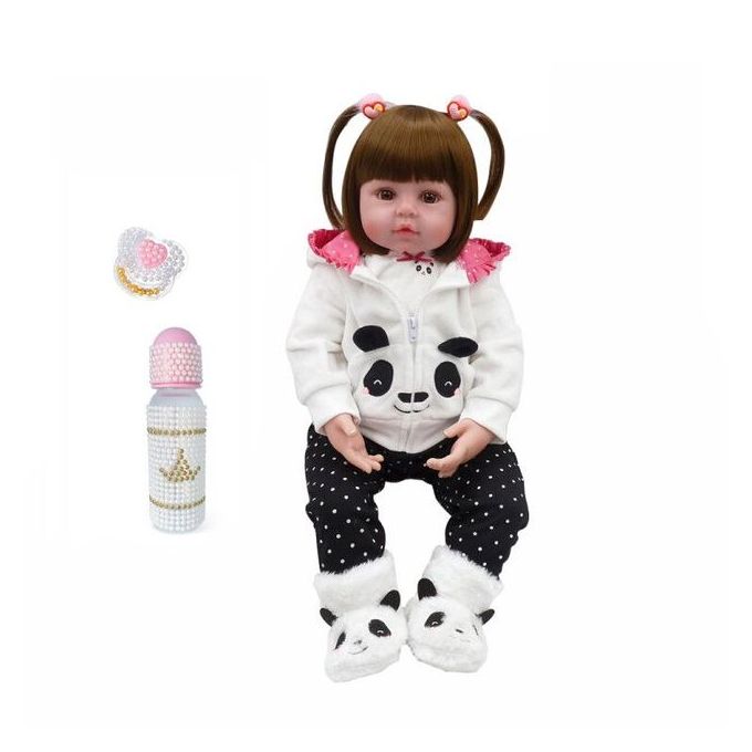 48cm Baby Doll Bebe Reborn 100% Silicone Panda Brown Eye Can Take Bath Sent  from