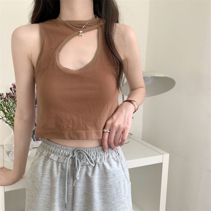 Fashion (coffee)Knitted Binder Chest Woman Tank Tops Spaghetti Strap Corset  Crop Camis With Built In Bras Korean Fashion Woman Tanks Camisole WEF