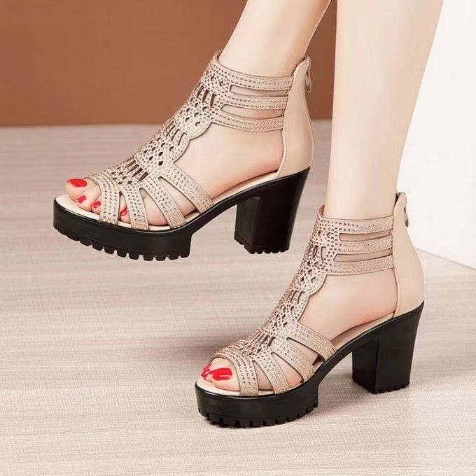 Fashion Ladies Diomand Block Mid Heel 