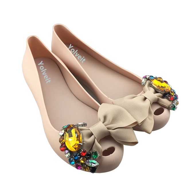 Generic Fancy Lady Rhinestone Bowknot Flat Slip On Sandals Women Jelly Shoes  | Jumia Nigeria