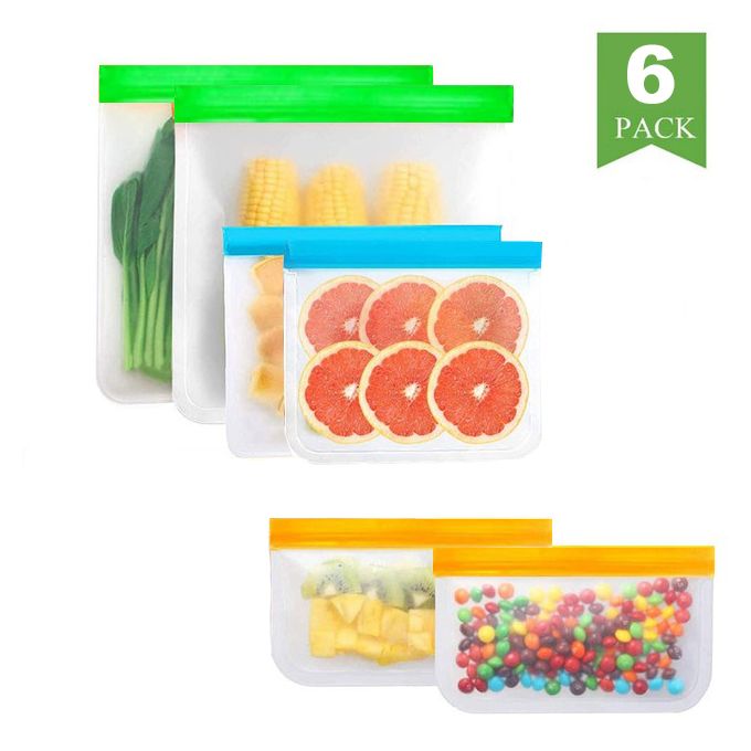 Reusable Silicone Food Storage Bags Leakproof Freezer Bag-White+Blue(5Pcs) - White+Blue