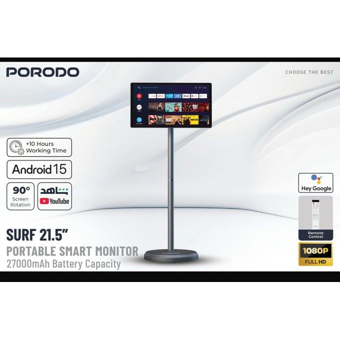 Porodo Surf 21.5'' Portable Smart Monitor – Android 15