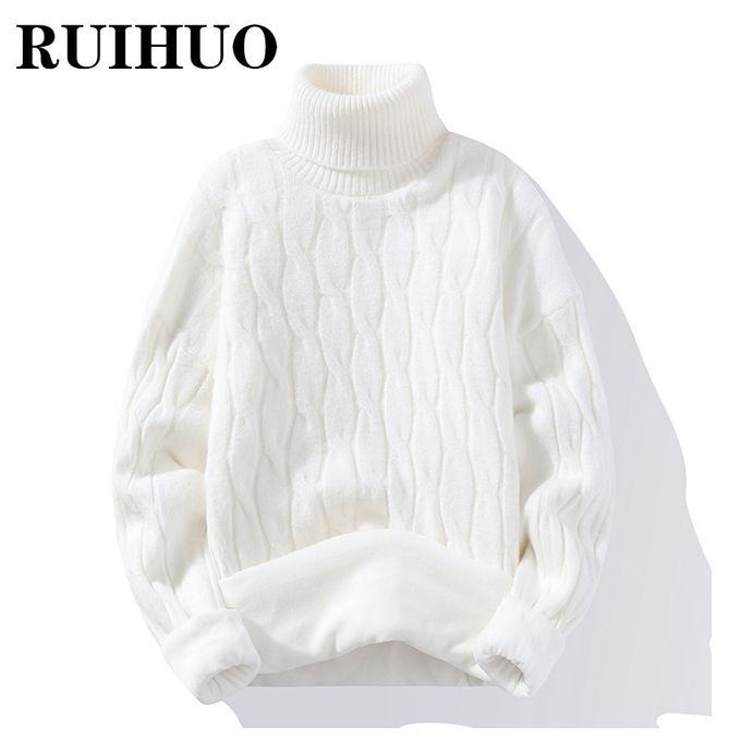 product_image_name-Fashion-Fleece Turtleneck Sweater Men Fashion Streetwear Winter Clothes Turtle Neck Men-White-1