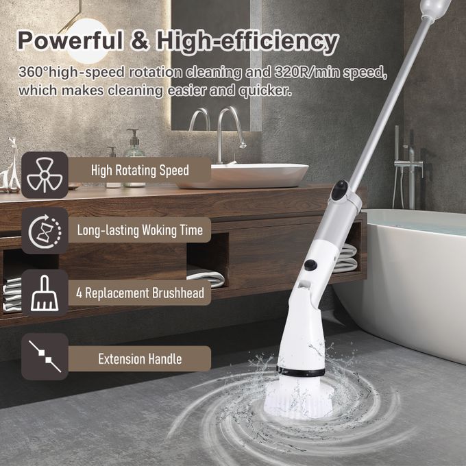 Electric Spin Scrubber, Electric Bathroom Cleaning Brush, FARI Upgraded  Version with 7 Replacement Brush Heads and Extension Handle