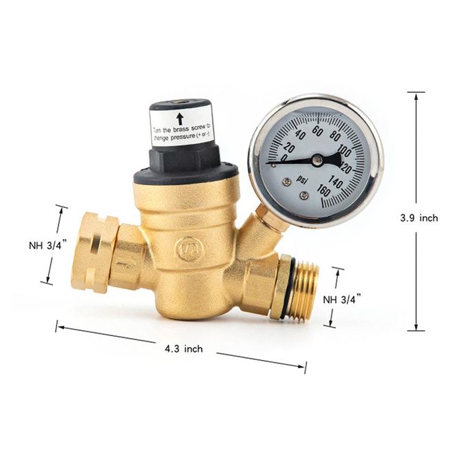 Water Pressure Regulator Valve Lead-free Brass Adjustable Water Pressure  Regulator Reducer With 0-160psi Gauge And Inlet Screened Filter For Rv  Travel