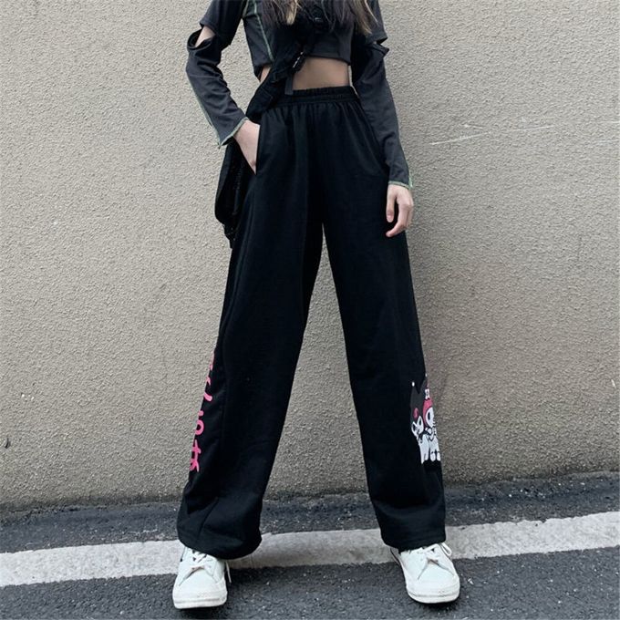 Fashion Black Cool Amine Pants Women Summer Cargo Trousers