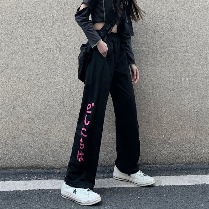 Fashion Black Cool Amine Pants Women Summer Cargo Trousers Streetwear Cute  Hot Pants