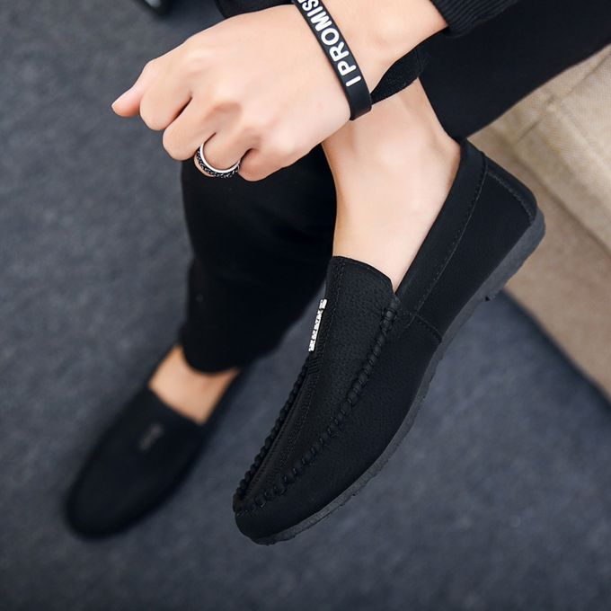 Fashion Men's Casual Shoes Korean Version Flat Loafer Shoes-Black ...