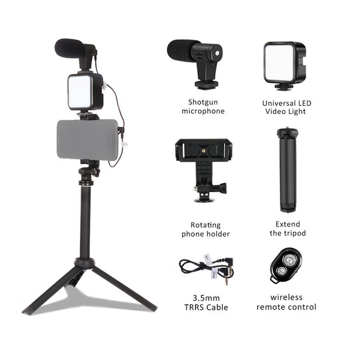 Smartphone Microphone Light Kit Portable Mobile Phone Tripod Fill Light  Microphone Set For Live Broadcast