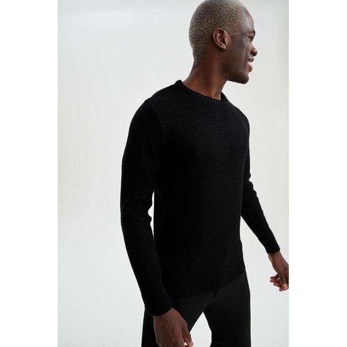 product_image_name-Defacto-Man Regular Fit Crew Neck Tricot Pullover -Black-1