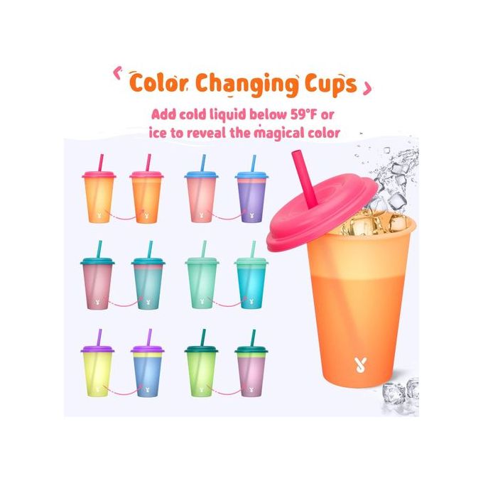 Meoky Color Changing Cups with Lids and Straws for Kids 6Pack 12oz Plastic  Re