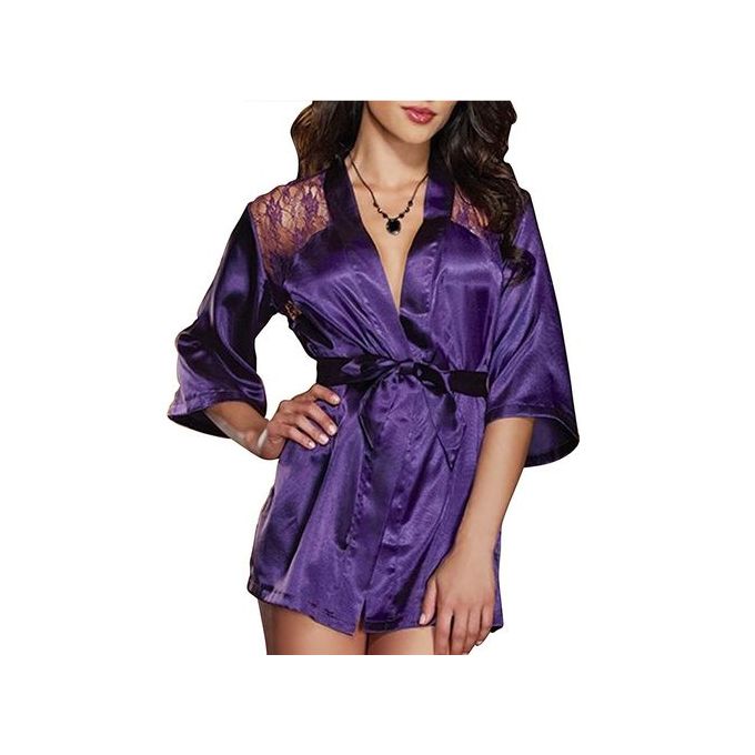 PiccoCasa Silk Satin Women Lady Lingerie Robe Sleepwear Nightwear Gown  Bathrobes Purple
