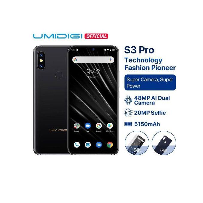 UMIDIGI S3 Pro 6.3 Inch FHD+ Android 9.0 48MP+12MP Dual Rear Cameras 6GB  128GB Helio P70 Octa Core 2.0GHz 4G Smartphone Ceramic Black (non European  ...