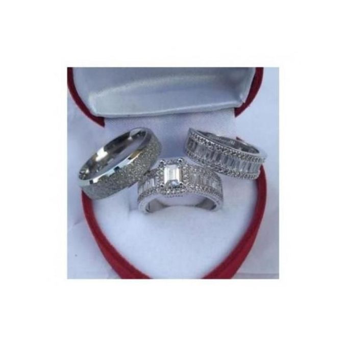 Fashion Katty A14 Diamond Stone Silver Wedding Ring Set Jumia