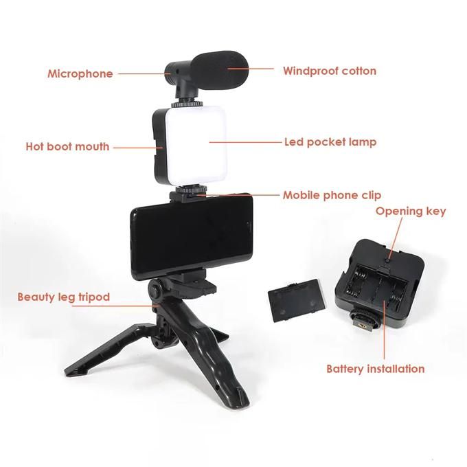 Generic New Vlogging Video Kit for IOS and Android with Phone Tripod Phone  Holder LED Light and Shotgun Microphone