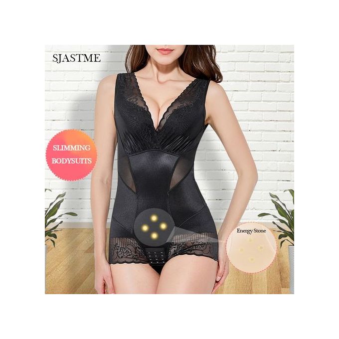 Fashion Women's Lace Body Shaper Bodysuit Shapewear Waist Trainer Tummy  Control Slimming Full Shapewear Energy Stone Shapers(#Beige)