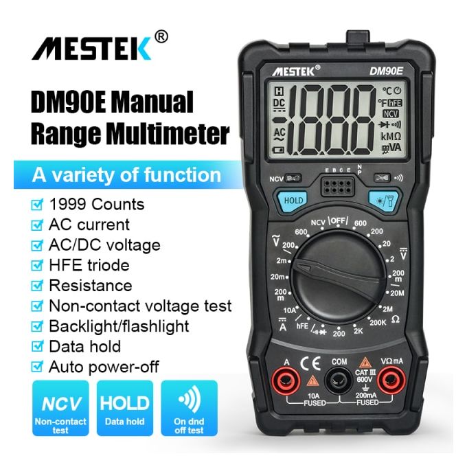 Mestek Digital Multimeter 1999 Counts Backlight Ac/dc Ammeter