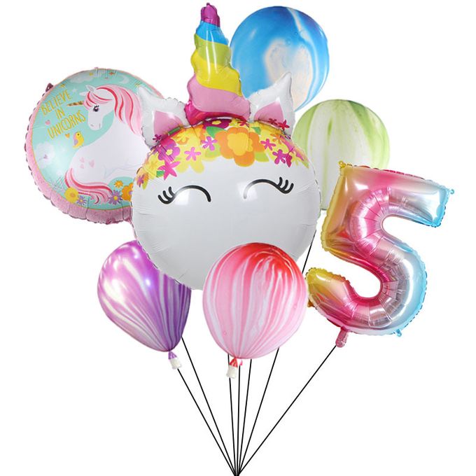 Rainbow Unicorn Balloon Number Foil Globos 1 2 3 4 ans Décoration