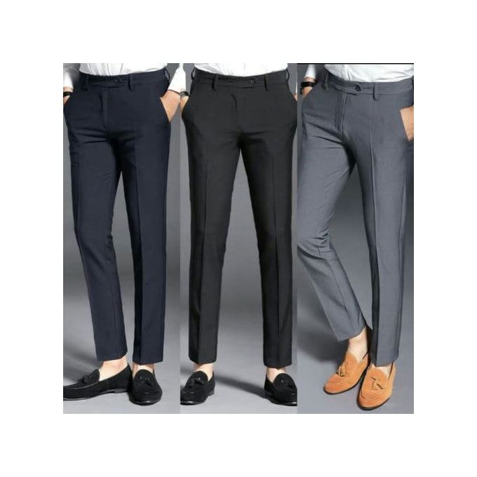 Generic 3 Pcs Cute & Smart Suit Trousers - Black, Ash & Navy Blue