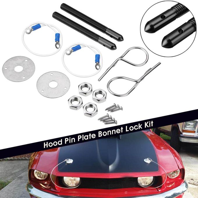 Universal Car Hardware Bonnet Hood Pin Plate Locks Ropes Appearance Kit