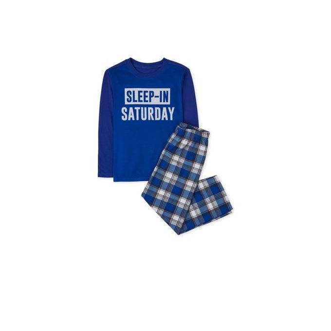 product_image_name-The Children's Place-Boys Sleep In Saturday Plaid Cotton Snug Long Sleeve Pyjamas Sleepwear- Blue-1