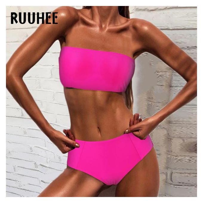 Generic Ruuhee High Waist Bikini 2023 Woman Sexy Micro Brazilian Bikini  Push Up Bandeau Swimwear Two Piece Swimsuit For Women