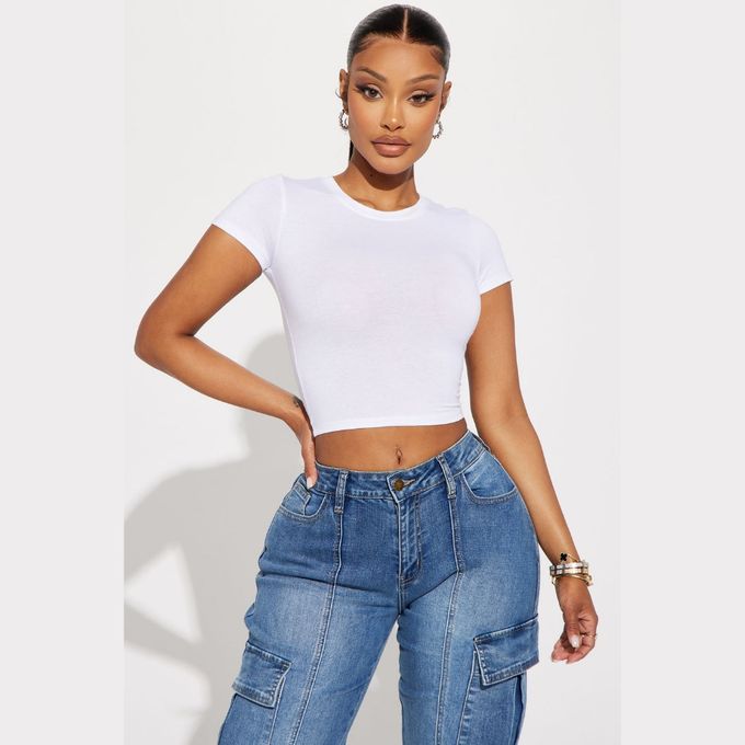 Fashion Short Sleeve Crop Top - White