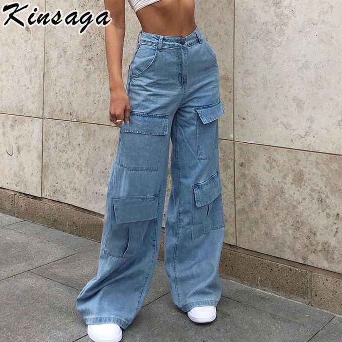 Inevnen Womens Girls High Waisted Baggy Jeans Straight Wide Leg Denim Pants  Y2K Trousers Big Pockets, Girl Pants With Big Pockets