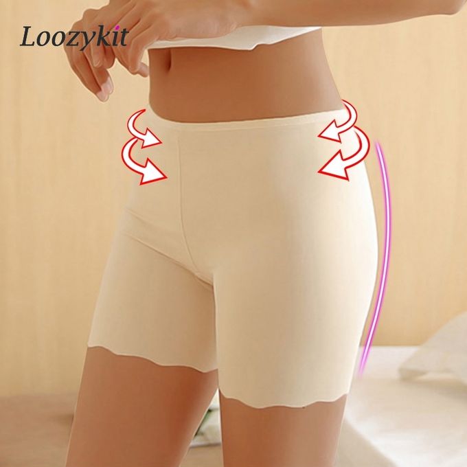 Fashion (Beige)2022 High Waist Ice Silk Seamless Boxers For Women Plus Size  Tummy Tuck Safety Shorts Slimming Women's Panties Summer Thin DOU