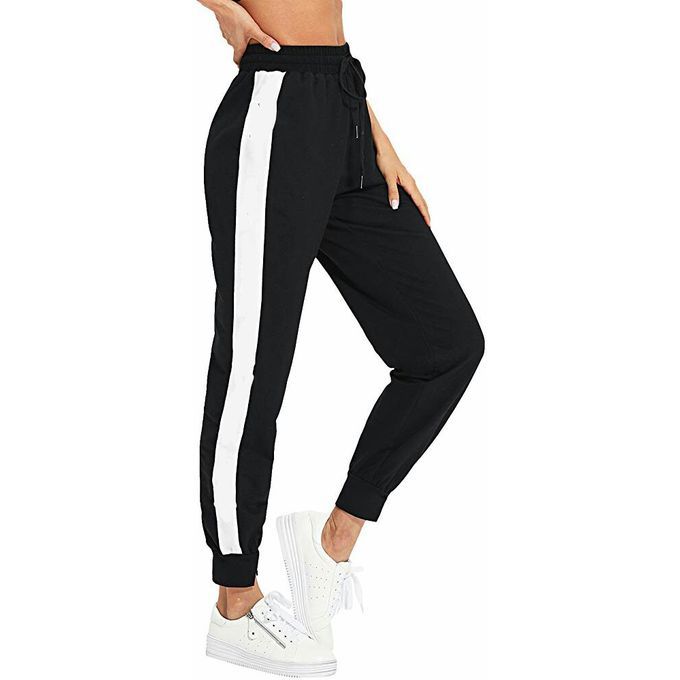 black pants with a white stripe