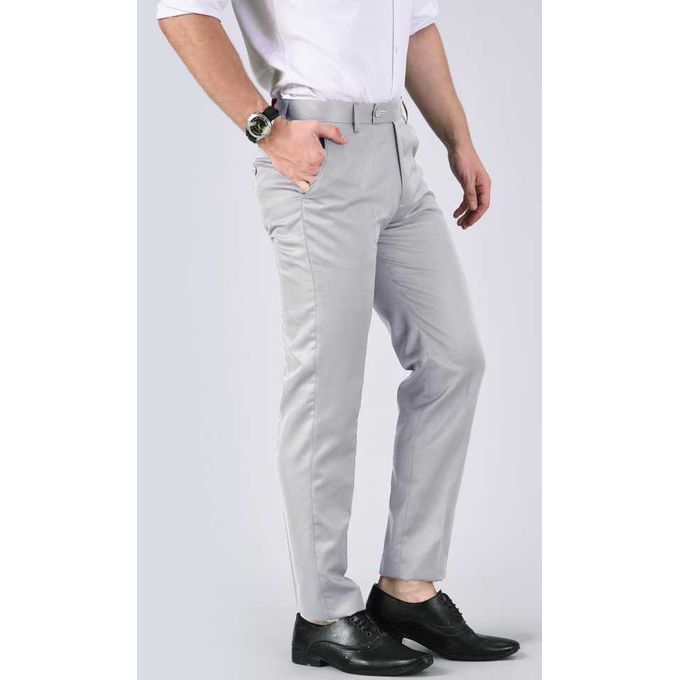 Classic Polo Mens 100 Cotton Moderate Fit Solid Ash Color Trouser 