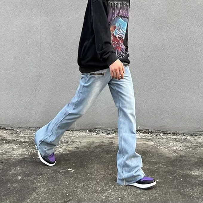 2023 Y2K Fashion Zipper Retro Washed Baggy Flare Jeans Pants Men Streetwear  Hip Hop Wide Leg Straight Denim Trousers Ropa Hombre