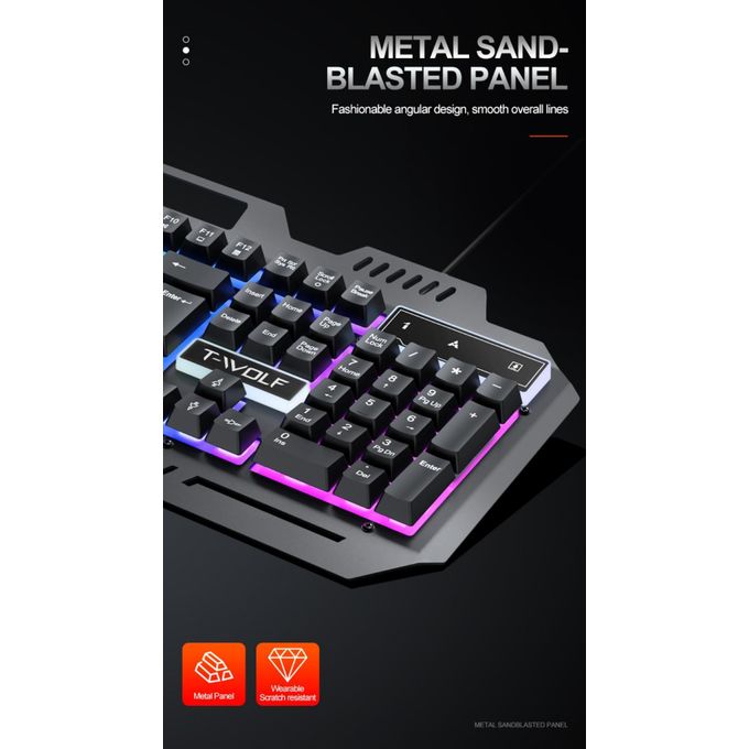 Thunder Wolf TF-600 Set Tastiera E Mouse Da Gioco - Cablato, Illuminato, Imitazione Meccanica - 3