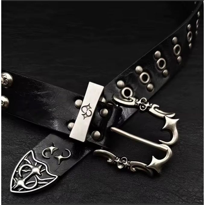 Y2K Vintage Gothic Punk Moon Star Gesp Riem voor Mannen en Vrouwen - Stijlvolle Band voor Jeans en Broek - Y2K PU Lederen Tailleband Decoratief, zwart, Länge 105 cm Breite 2,8 cm