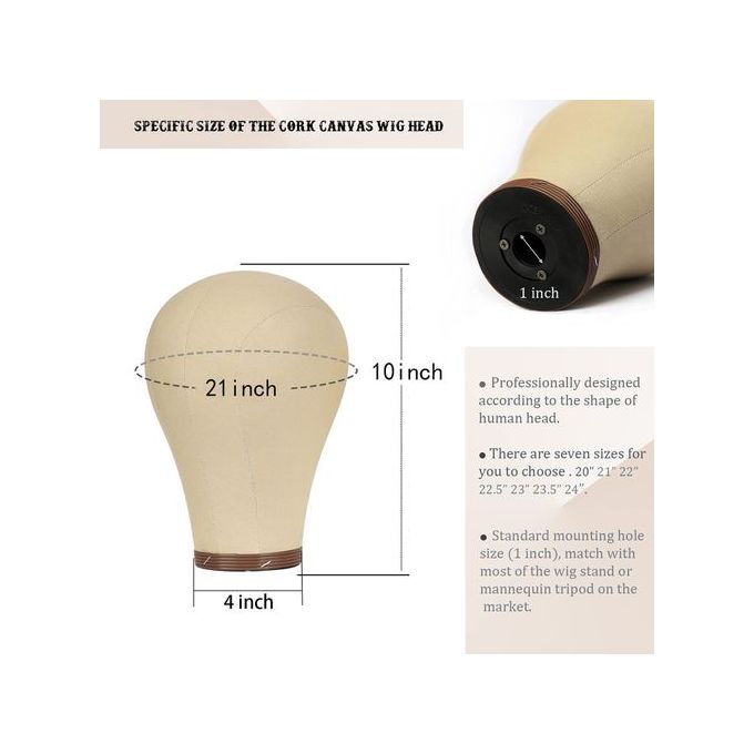 Wig Head Stand Mannequin Head 20-24 Dome Cork Canvas Manican