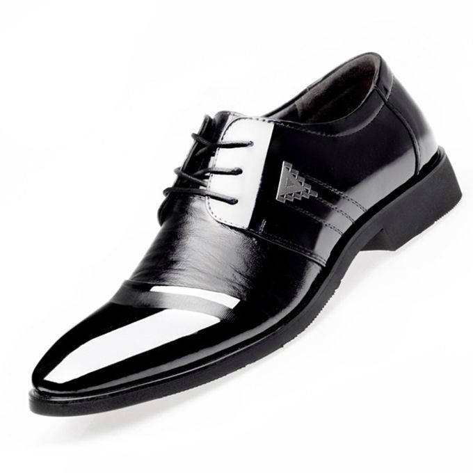 Fashion Formal Leather Shoes Men's Pointed Toe Flat Dress Shoes(Black ...