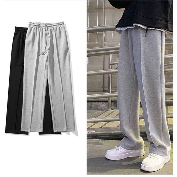 Fashion 2 Plain Baggy Joggers For Men And Women- Black/Ash