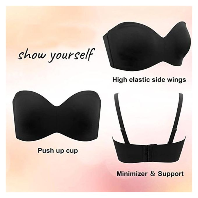 Full Support Non-Slip Convertible Bandeau Bra Strapless Push Up Large Size  Seamless Bra Underwire Convertible Smoothing Unpadded