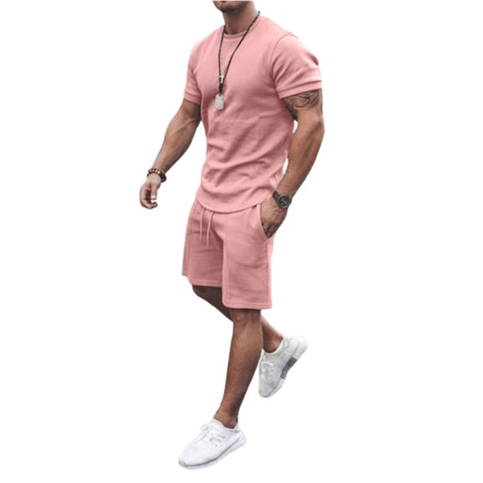 Fashion 2 Pieces Suit Set, Male Solid Color Round Neck Short Sleeve  T-Shirt+ Shorts With Pocket | Jumia Nigeria