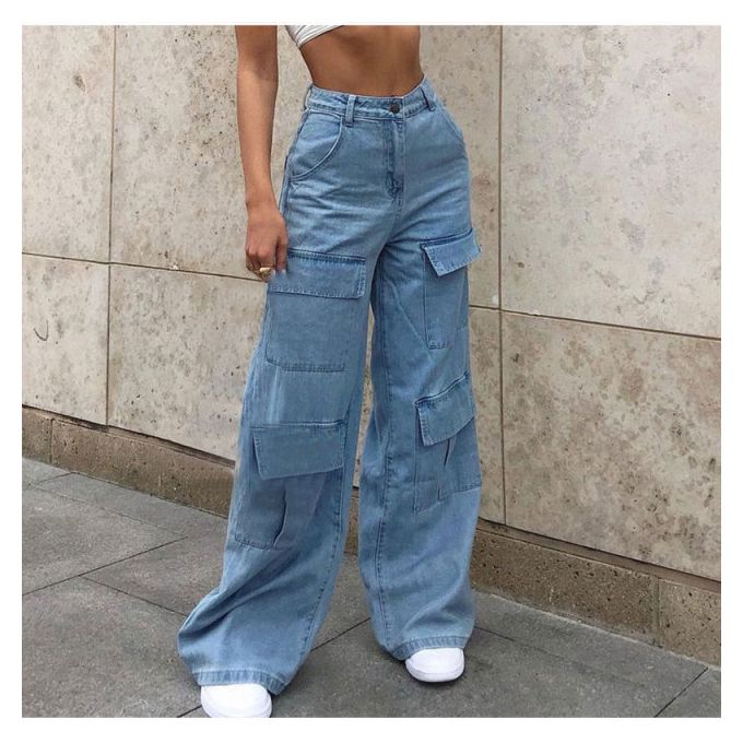 Fashion Plus Size Women Vintage Y2k Big Pockets Cargo Pants Baggy Straight Women's  Jeans