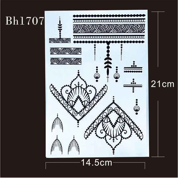 product_image_name-Generic-Flower And Pattern With 1 Henna Stickers Cuff Triangle Temporary Piece #BH1707 Henna Hands Modern Black For Tattoo-1