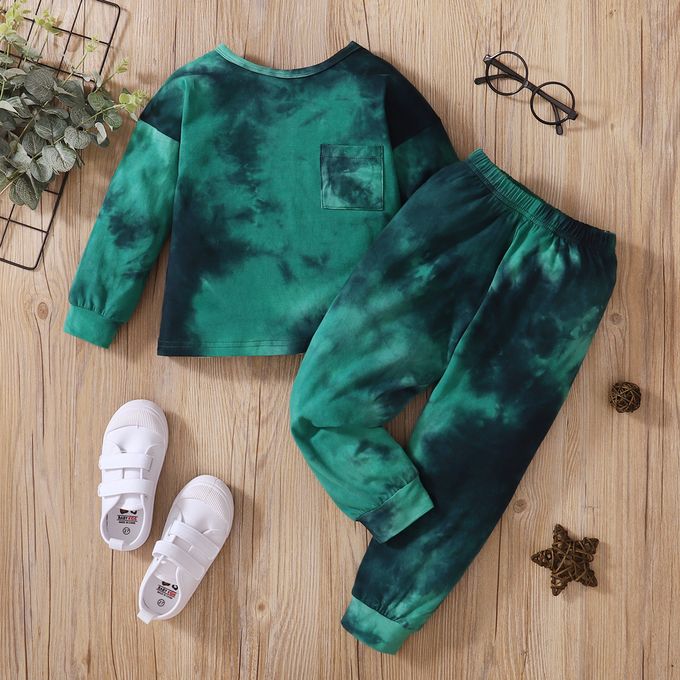 product_image_name-Fashion-1-5Y Kid Boys Tie-dyed Long Sleeves Cotton Outfit Set -Dark Green-1