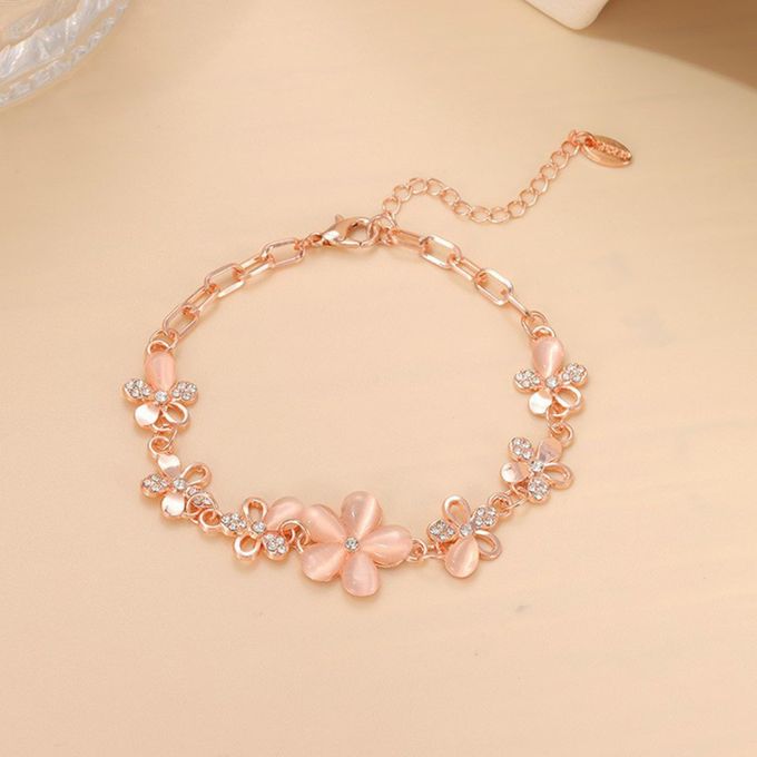 Generic Beautiful Bracelet Sparkling Blossom Adjustable Rhinestone for Her  Rose Gold