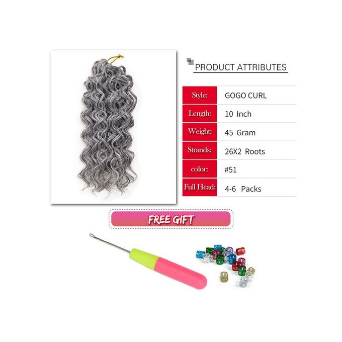 Generic GoGo Curl Crochet Hair Water Wave Grey Synthetic Bohemian