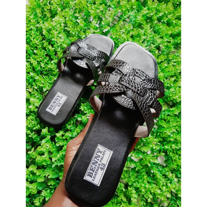 Benny Leather Palm Female Flat Palm Leather Slippers