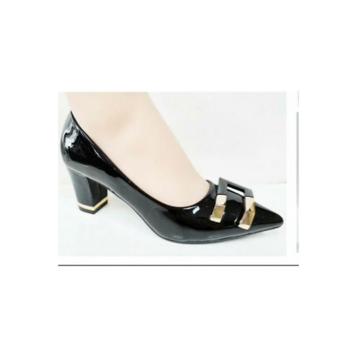 ladies black block heel court shoes