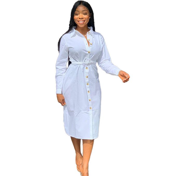 Ladies Casual Loose White Long Sleeve Sexy Shirt Dress in Lekki - Clothing,  Dales Store Ng