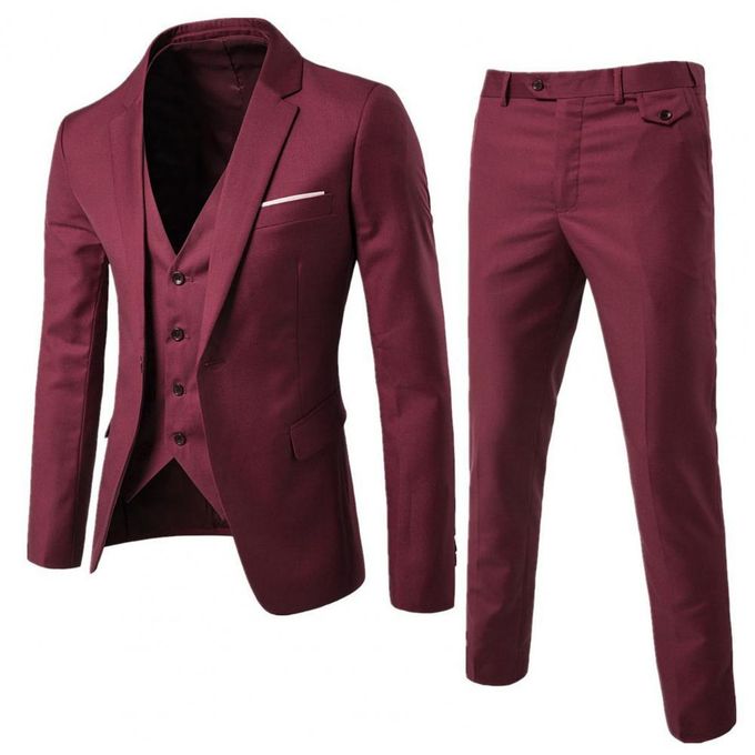 Fashion Men Wedding Suit Slim Business Office Pants Single-breasted Male  Korean Style Jacket Zipper Fly Trousers Wine Red | Jumia Nigeria